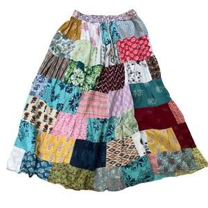Handmade Boho Patchwork Maxi Skirt Multi Color Floral Paisley DIY Hippie Tiered